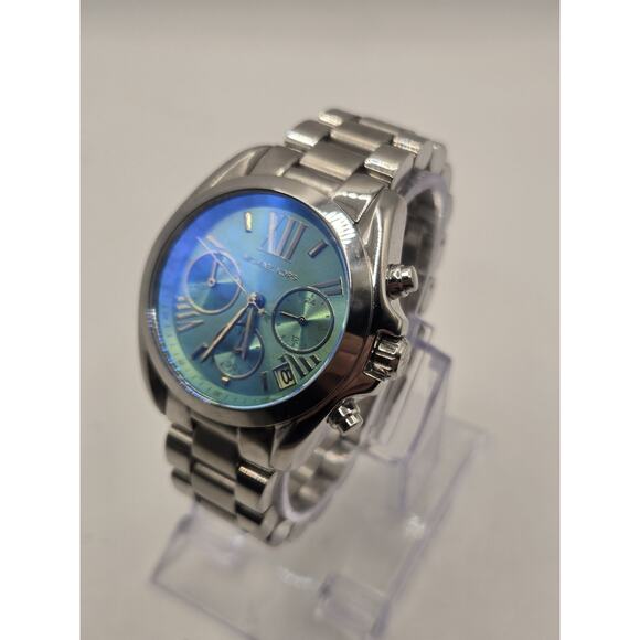 Michael Kors Bradshaw MK-6197 Stainless Steel Irridescent Flash-Lens Teal Watch. - Picture 3 of 11